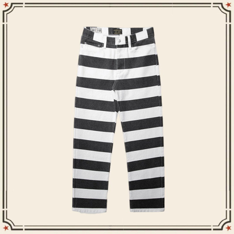 GRND American สีดําสีขาวลาย Overalls ผู้ชายผ้าใบกางเกงขี่มอเตอร์ไซค์