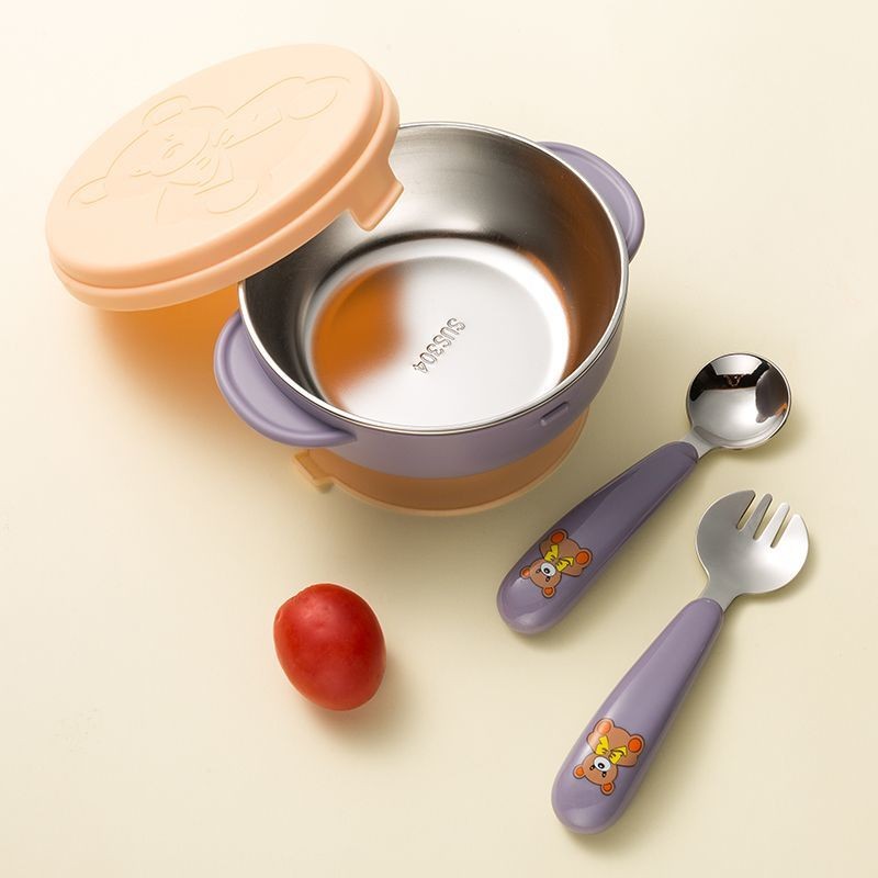 Preferred#Cartoon Cute Children's Food Supplement Bowl304Stainless Steel Inner Liner Insulated Bowl 