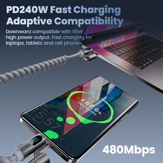 Elough 240W สังกะสีอัลลอยด์ 4 In 1 Digital Spring Fast สายชาร์จ USB A/Type C Charger Wire 2M รองรับ CarPlay Carlife
