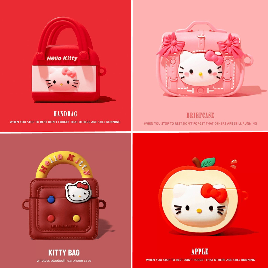 กระเป๋าคิตตี้น่ารัก + จี้เคส AirPods สําหรับ AirPods Pro/Pro2 AirPods 4/3/2/1 ซิลิโคนหูฟังปกป้องปลอก