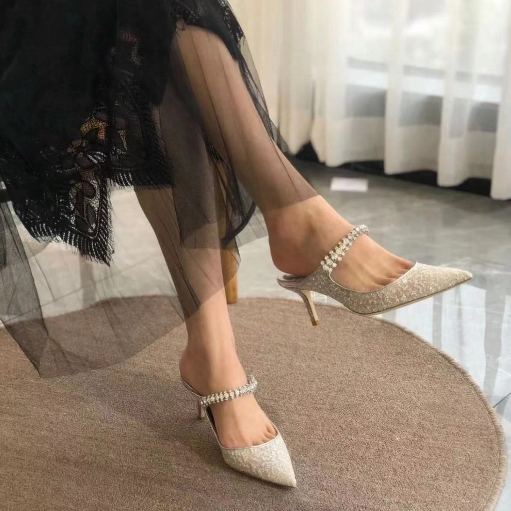 JC Home Pointed Gauze Sequined รองเท้าส้นสูงผู้หญิง 2025