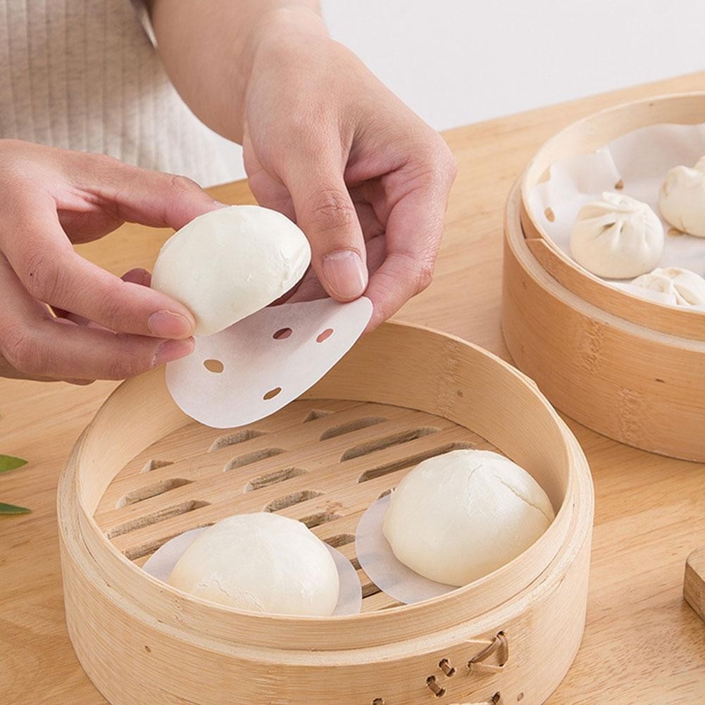 50ps Non-stick Steamer Paper กระดาษทิ้งน้ํามัน Dumpling Steamed Bun กระดาษและ Steamer Q0E6
