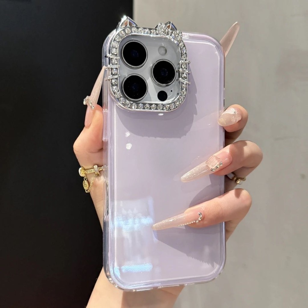 ขั้นสูงวุ้น เคที หูแมวแฟลชเพชรเคสโทรศัพท์มือถือสําหรับ ไอโฟน16 15 14 13 12 11 มือโปร สูงสุด กันกระแทกป้องกันกล้องป้องกันการหล่นฮาร์ดปกหลัง