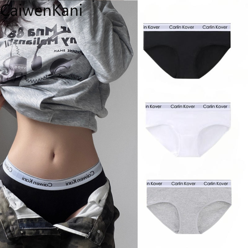 【3PCS】CarlinKover ชุดชั้นในผู้หญิงผ้าฝ้ายบ็อกเซอร์ชุดชั้นในเลสเบี้ยนนักเรียนนักเรียนกีฬาสไตล์โรงเรียนสไตล์เอวกลางชุดชั้นในผู้หญิงชุดชั้นในชุดเจ้าสาวสไตล์กางเกงชั้นในผ้าฝ้าย
