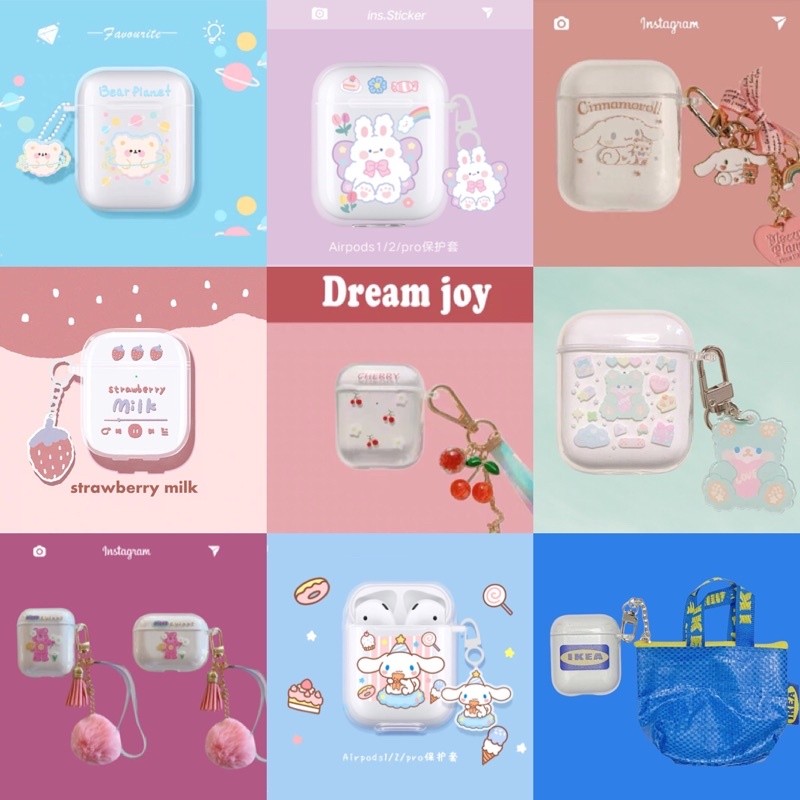 พร้อมส่งในไทย🍒 A4S117 เคสแอร์พอดสกรีนยางใส+พวงกุญแจ สำหรับ AirPods case (i9s,i11,12) เคสหูฟัง Gen1,2