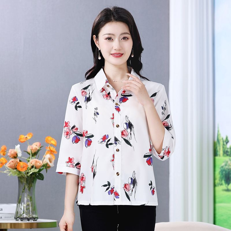 ชุดแม่เสื้อผ้าพิมพ์เสื้อกลางแขนเสื้อเสื้อสเวตเตอร์ถักสบายๆกลางผู้สูงอายุผู้หญิงทั้งหมด @-150710