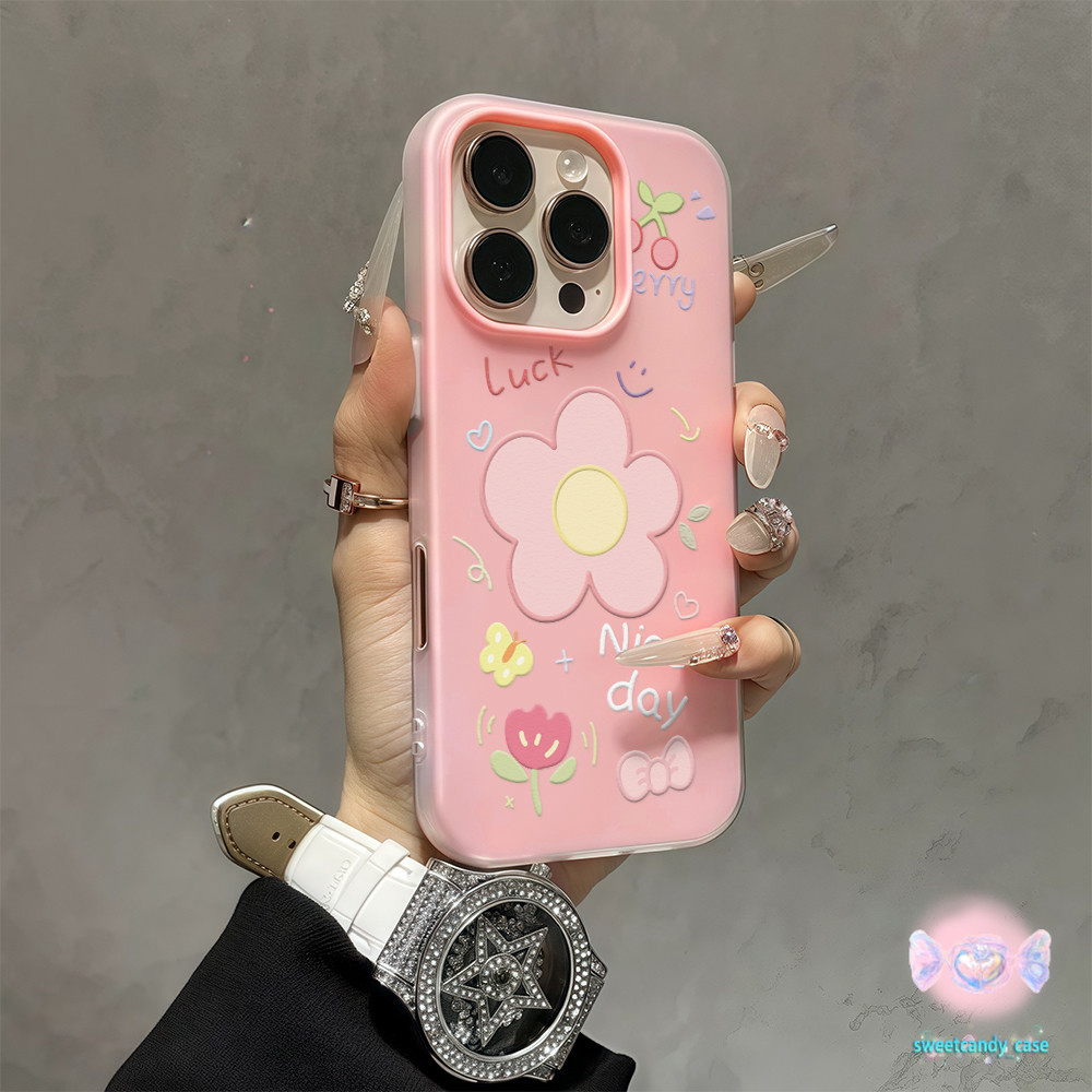 🎀จัดส่งในพื้นที่🎀 เคสเยลลี่โปร่งใสสองในหนึ่งดอกไม้สีชมพู ผีเสื้อ สำหรับIPhone16 15 13 11 7 8plus Pro Promax X XR XSXSMAX