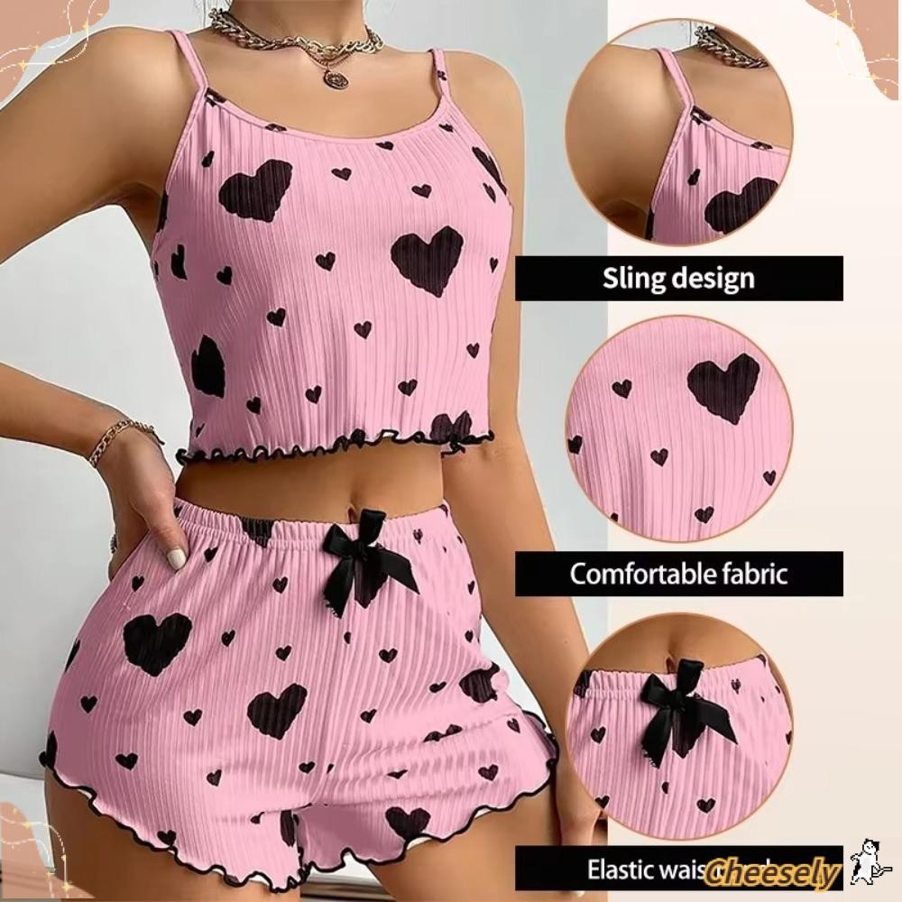 ชุดนอนสลิงโพลีเอสเตอร์สำหรับฤดูร้อน กางเกงขาสั้นสุภาพสตรี