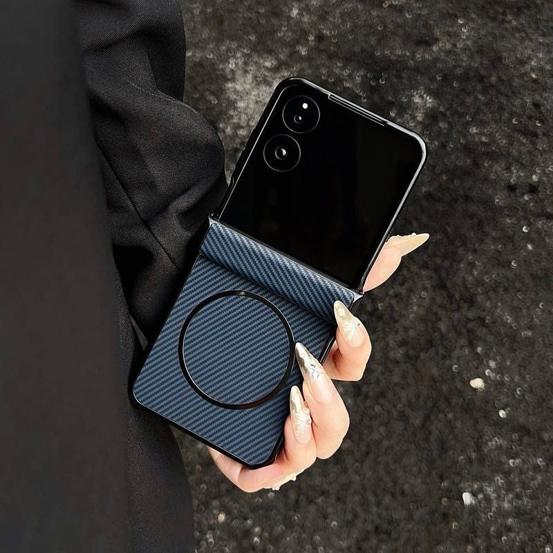 สําหรับ Xiaomi Mix Flip 2 MixFlip2 กรณีหรูหราคาร์บอนไฟเบอร์ Texture PC บานพับป้องกัน Hard Flip แม่เหล็กฝาครอบโทรศัพท์ปลอกสําหรับ Xiaomi Mix Flip2