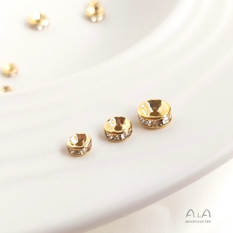 14k Light Gold 18K ทองแท้สี Retention แหวนเพชร Spacer ลูกปัดฝังเพทาย Spacer สร้อยข้อมือทําด้วยมือ DI