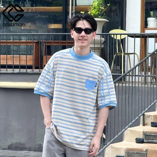 CAZAMAN เสื้อยืด OVERSIZE เสื้อยืดโอเวอร์ไซส์ เสื้อยืดแขนสั้น ผ้าฝ้ายแท้ เสื้อลาย ใส่สบาย ไม่ร้อน C25671
