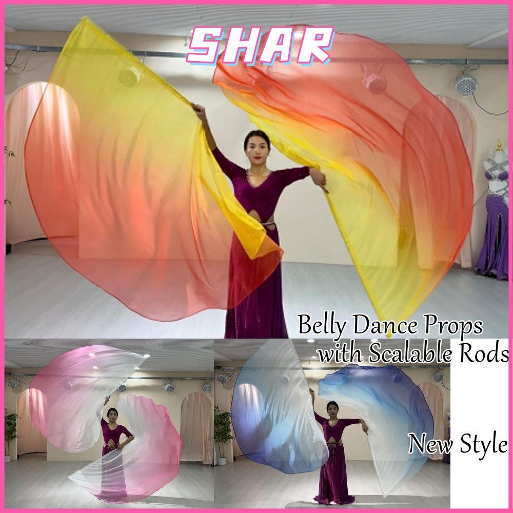 SHAR อุปกรณ์เต้นรําหน้าท้อง Props,พร้อมTelescopic Sticksธงครึ่งวงกลมหลากสี,ปาร์ตี้เต้นรําน้ําหนักเบาScalable Rodsผ้าพันคอที่มีสีสันธง