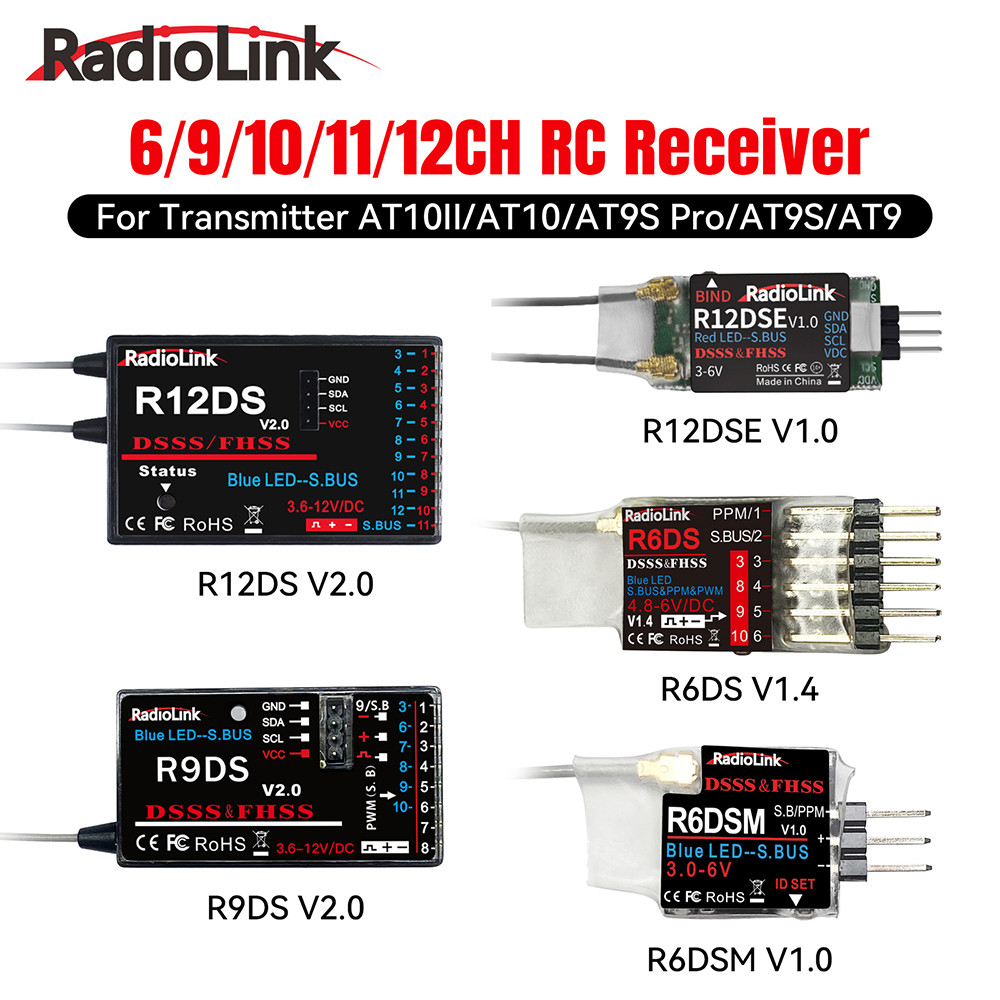 RadioLink RC Receiver R12DS R12DSE R9DS R6DS R6DSM 2.4G 6/9/10/11/12CH Receiver สําหรับ AT10/AT9S/AT