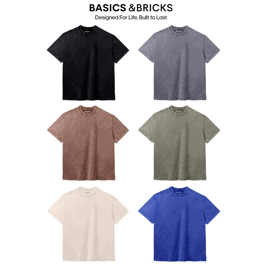 BASICS&BRICKS | เสื้อยืดโอเวอร์ไซส์ Washed – Heavyweight Cotton 230g – Boxy Cut – 6 สี
