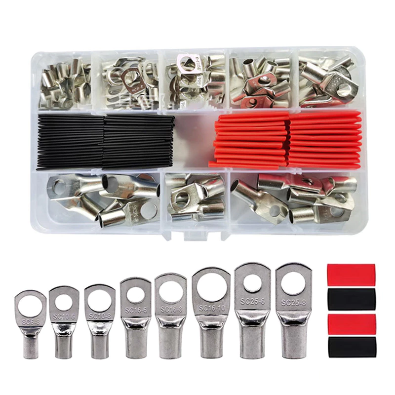 60/120 ชิ้น Heavy Duty Wire Lug แบตเตอรี่รอบสาย Crimp สารพันชุด Bare Tined ทองแดงแหวน Terminal พร้อมความร้อนหดท่อ