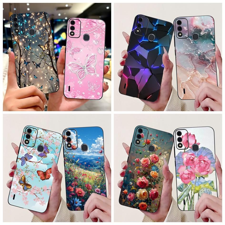 สําหรับ ITEL A48 ปลอกยอดนิยมดอกไม้หินอ่อนผีเสื้อซิลิโคนสีดํานุ่มฝาครอบโทรศัพท์ป้องกันสําหรับ Itel A4
