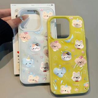 COD-ในไทย💥For iPhone 16 15 14 13 12 11 Pro Max X XS XR XS 7 8 6 16 Plus เคส สัตว์การ์ตูน Candy Color Wave คู่หนังนุ่มป