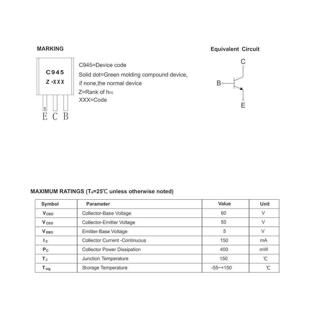 20PCS 2SC945GR 2SC945 NPN ทรานซิสเตอร์ TO-92 40V 150MA 400mW เครื่องหมาย C945 8WOF