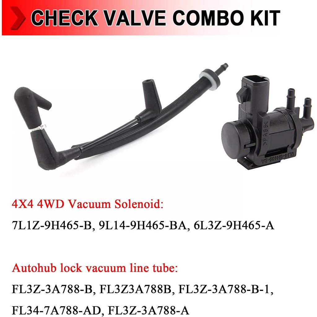 7L1Z-9H465-B 4x4 สูญญากาศโซลินอยด์วาล์วและ FL3Z-3A788-B Auto-Locking Hub สูญญากาศสายหลอดตรวจสอบวาล์ว