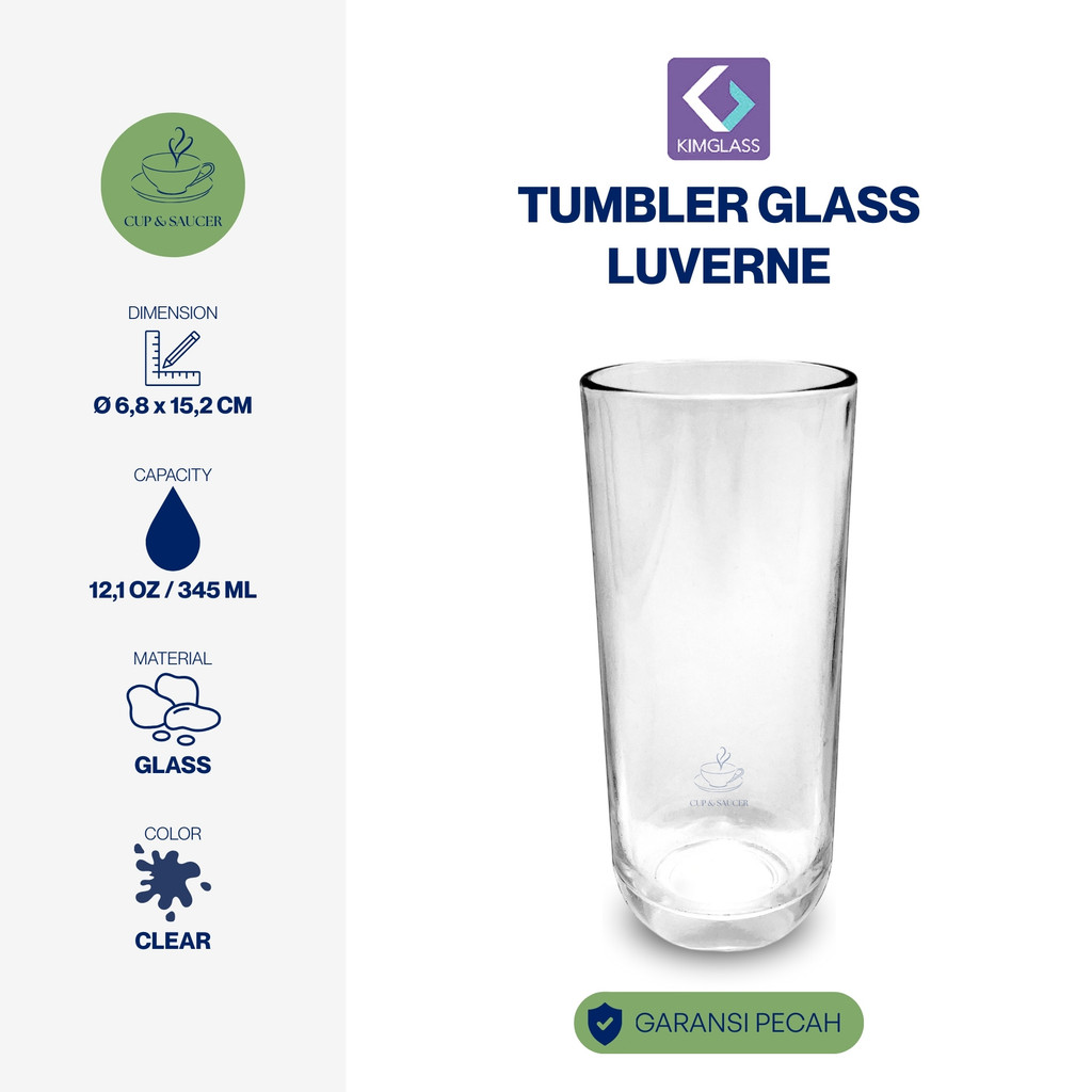 Kim Glass Luverne Glass 6.8 cm Clear 345 ml Tumbler Mug Cup Tea Coffee Juice Aesthetic Glass