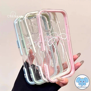 เคสไอโฟน15 สำหรับ IPhone 16 17 air 13 11 15 14 12 Pro Max 16 15 14 Plus เคสกันกระแทก2in1สีชมพูโรแมนติกพร้อมโบว์ริบบิ้น