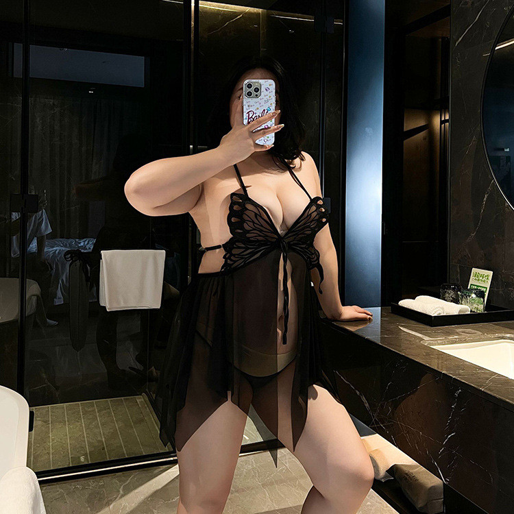 🖤girl🖤เดรสลูกไม้ ชุดนอนซีทรู สีดำ ราคาถูก ผ้าใส่สบาย ตกแต่งโบว์ over size ส่งไวจากไทย