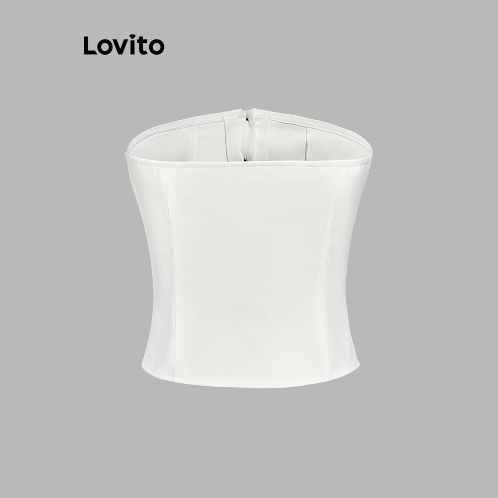 Lovito เสื้อกล้ามลําลอง เสื้อกล้ามกระดุมสีพื้นสําหรับผู้หญิง L67AD036 (สีขาว) ราคา ถูกที่สุด ดีลบีเคเค แกลเลอรีภาพที่ 2