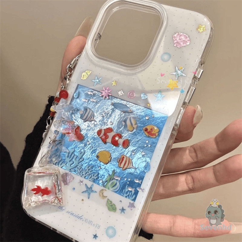 การ์ตูนสัตว์ทะเลสนุกน่ารักปลาปลอกสําหรับiPhone 11 16 7Plus 15 14 13 12 Pro Max 15 14 Plus Xr X Xs Max 8 6 Plusแฟชั่นเคสโทรศัพท์พร้อมเชือกเส้นเล็กกันกระแทกฝาหลังป้องกัน