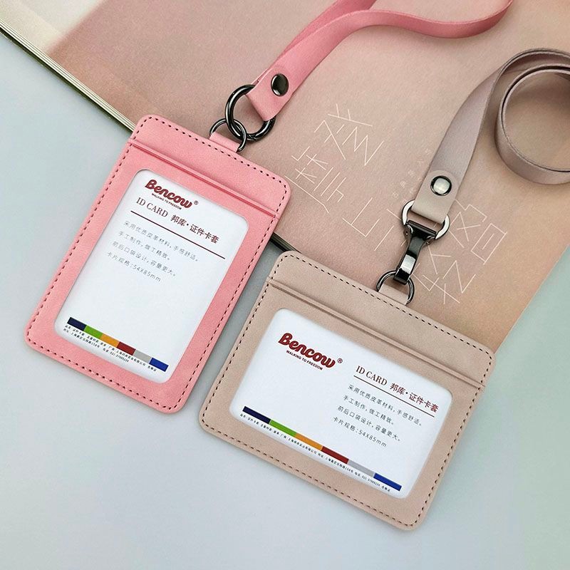Work Permit Leather Staff Card Holder Work Brand Student Brand Bus Work Lanyard Document Fashion Bad