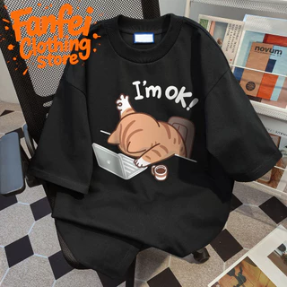 (จัดส่งตลอด 24 ชั่วโมง)Fanfei น่ารักเหมือนแมว เสื้อยืดพิมพ์ลาย 'I'm ok' ทำจากเส้นใยโพลีเอสเตอร์ นุ่มสบายและทนทาน