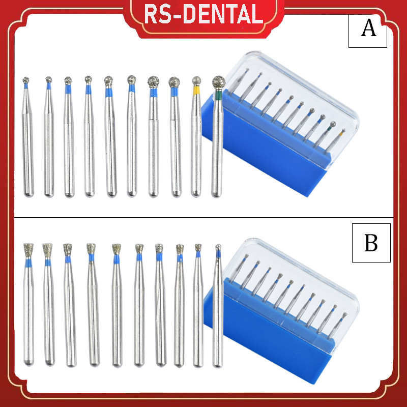 10 ชิ้น/กล่องทันตกรรมเพชร FG Burs หัวขัดฟัน 1.6 มม.วงกลม/แบบบูรณาการ Conical ความเร็วสูง Bur