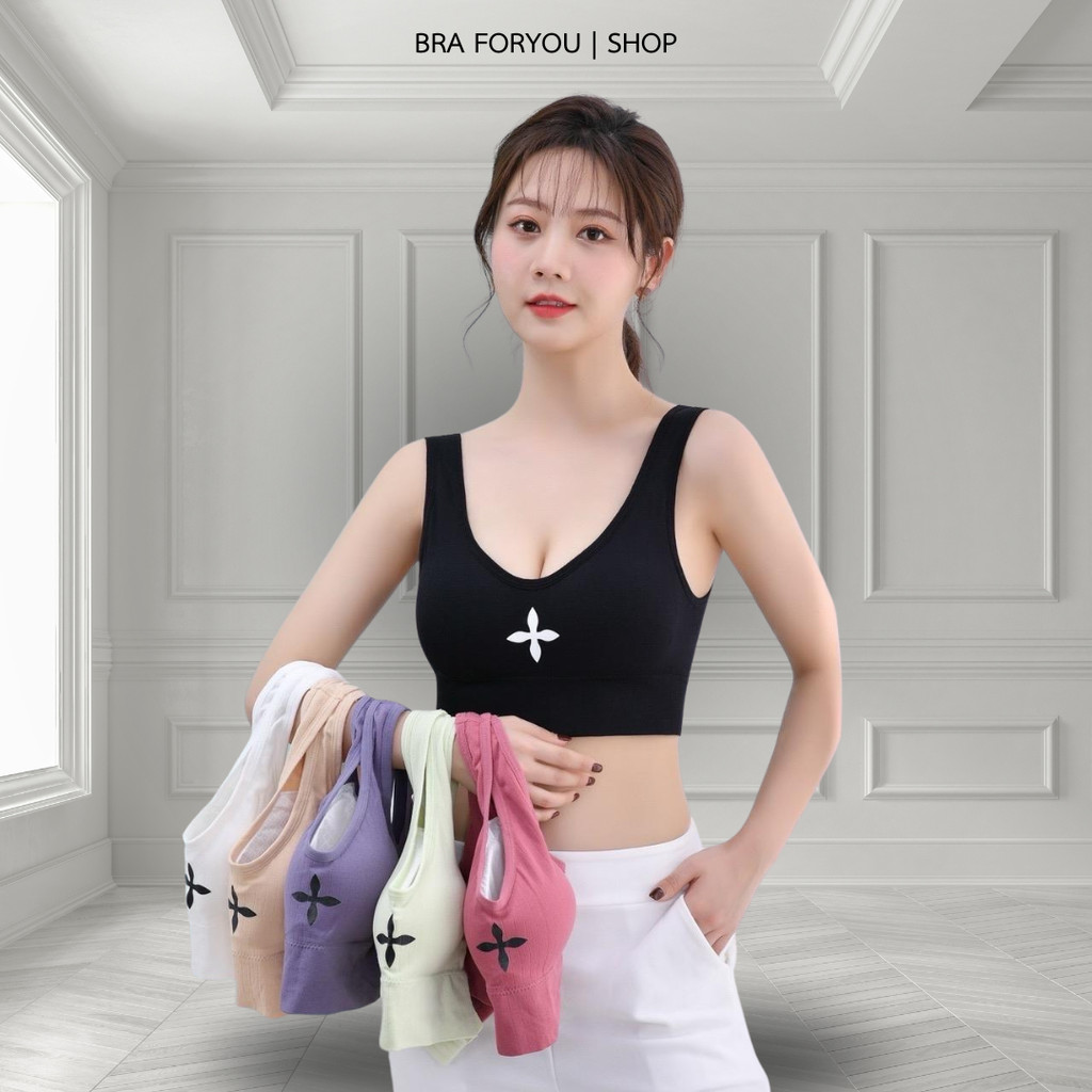 Bra Foryou เสื้อในแฟชั่นผู้หญิง บราไร้โครง มีตะข้อ ผ้านิ่ม ลายสกรีน 6 สี (2054-3) เสื้อผ้าผู้หญิง – โปรปัง