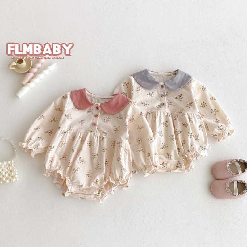 บอดี้สูททารกแขนยาว พิมพ์ลายดอกไม้ ทำจากผ้าฝ้ายนุ่มนวล