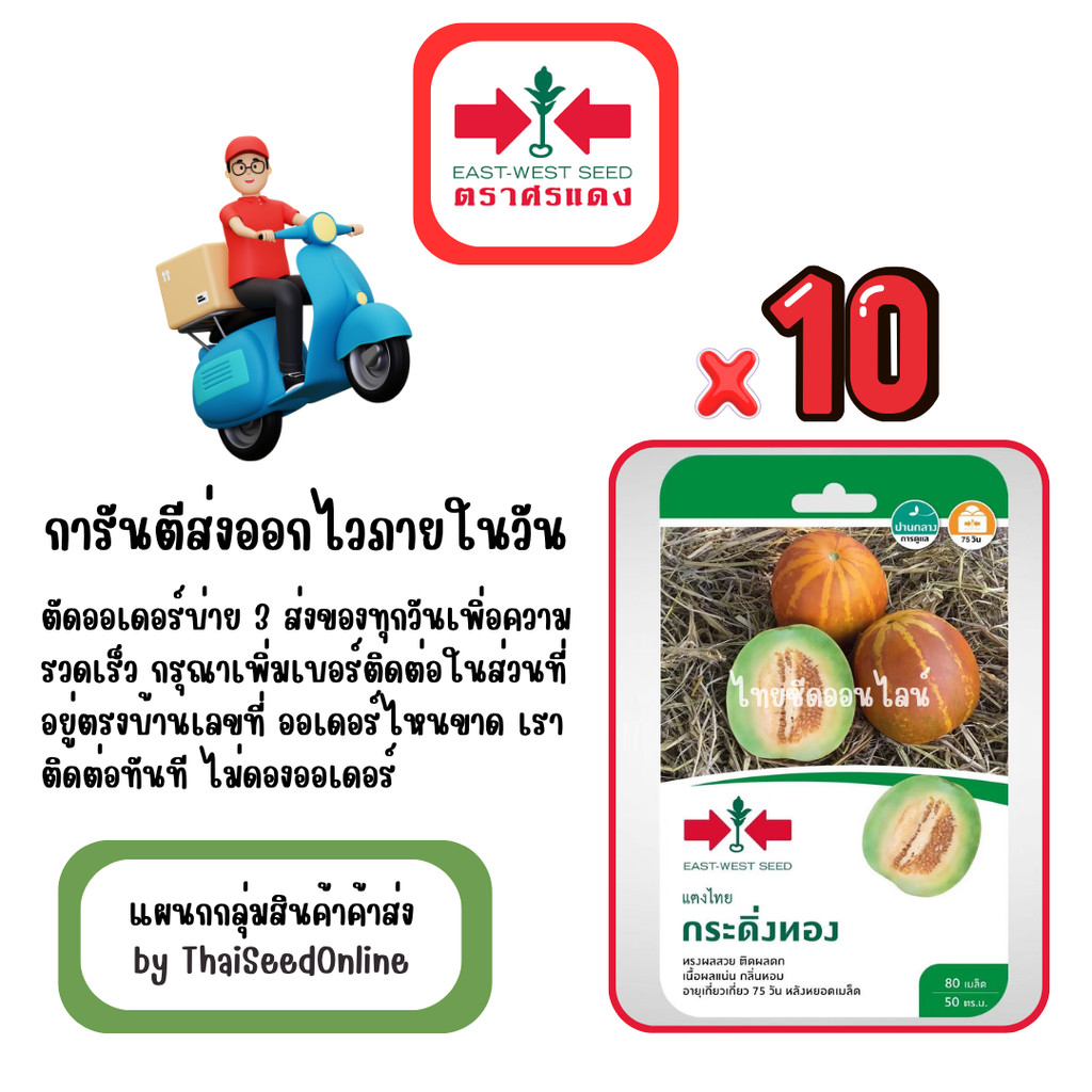 GG x 10 เมล็ดผักซองศรแดง กระดิ่งทอง แตงไทย สินค้ายกแพ็ค