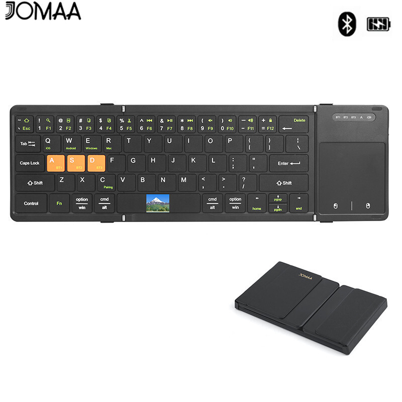 Jomaa TriFoldable Bluetooth Keyboard พร้อมทัชแพดซ้ายขวาคีย์บอร์ดสําหรับ Windows Mac OS แล็ปท็อปแท็บเ