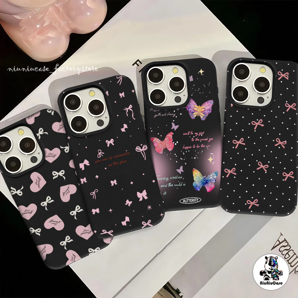 เข้ากันได้สำหรับ เคสไอโฟน13 เคส ผีเสื้อสีชมพู For iphone 16 Pro Max 8 Plus XR 12 11 14 15 Pro Max กันกระแทก แบบด้าน Case