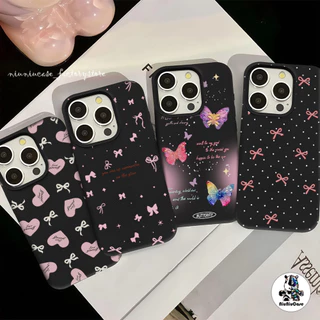 เข้ากันได้สำหรับ เคสไอโฟน13 เคส ผีเสื้อสีชมพู For iphone 16 Pro Max 8 Plus XR 12 11 14 15 Pro Max กันกระแทก แบบด้าน Case