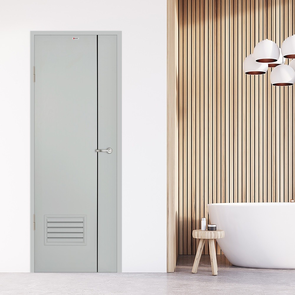 LOCAL789 BATHIC ประตูยูพีวีซี รุ่น Groove BG2 ขนาด 70x200 ซม. สีเทา (เจาะลูกบิด) ร้านอยู่ในไทย