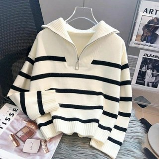 Cardigan Sweater Stripe Classy Zipper rajut kerah resleting / Cardigan Kerah Resleting zipper Korean