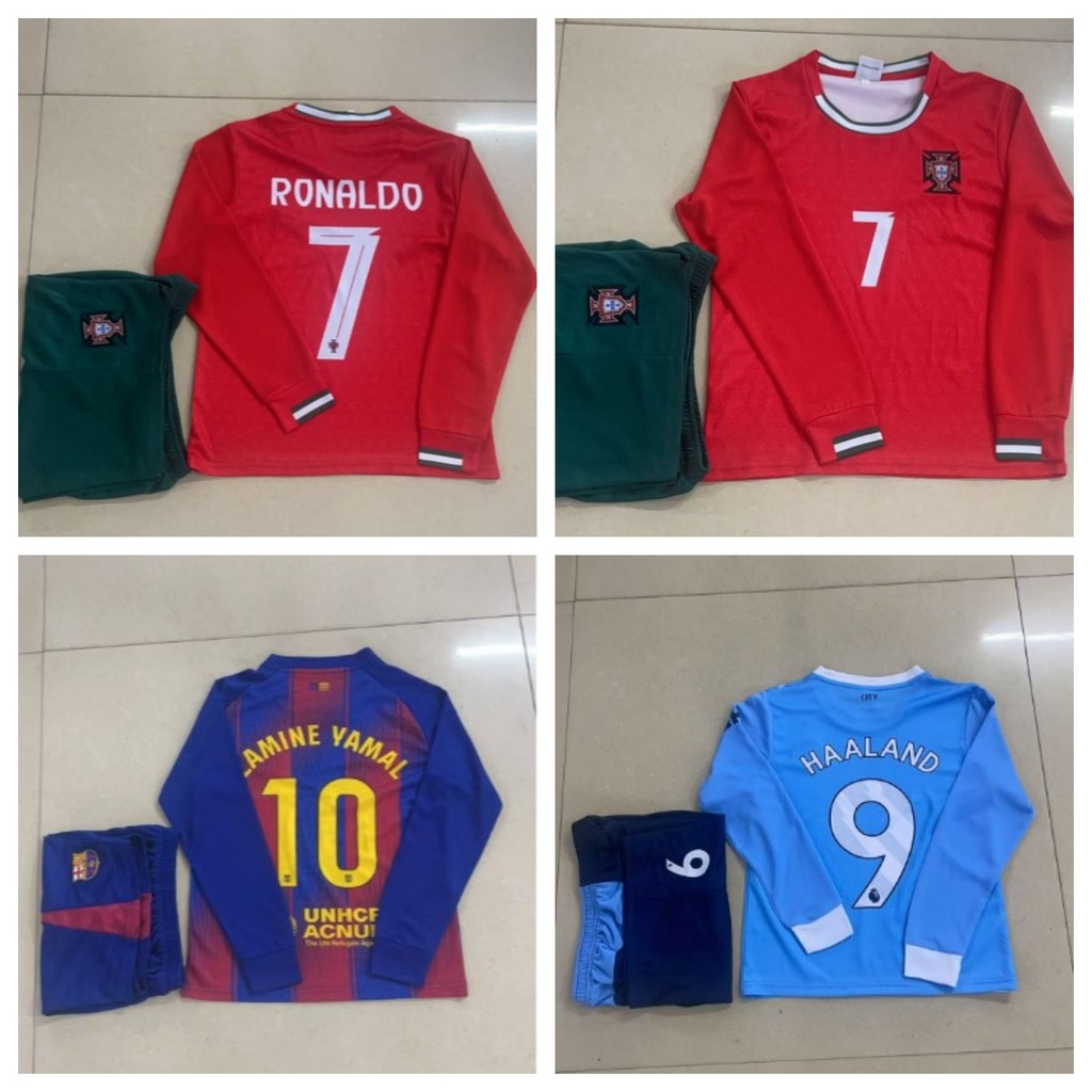 ชุดฟุตบอลเด็กแขนยาว ขนาด 25-26 นิ้ว คุณภาพสูง