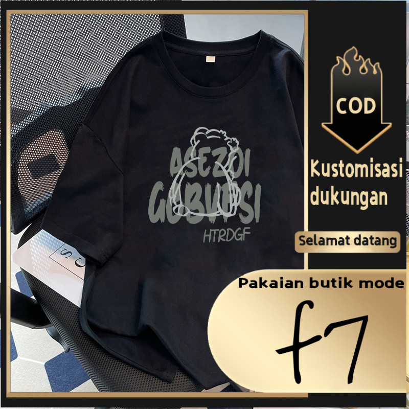 F7T-shirt Oversize Green Line Bear Print เสื้อยืด Unisex สําหรับผู้ชายและผู้หญิง