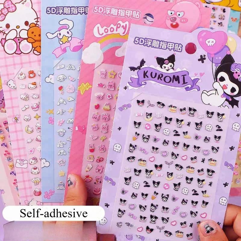5D Kuromi เด็กเล็บสติกเกอร์ Luminous Sanrio Cinnamoroll Melody Kitty สติกเกอร์เล็บสําหรับสาวเล็บสติกเกอร์ Self-กาวสําหรับเด็กหญิง