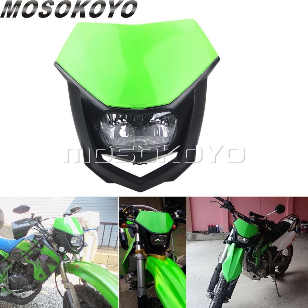 MO สีเขียวรถจักรยานยนต์จักรยานสกปรกไฟหน้า E nduro MX supermoto ด้านหน้าโคมไฟสำหรับคาวาซากิ KX450F KX