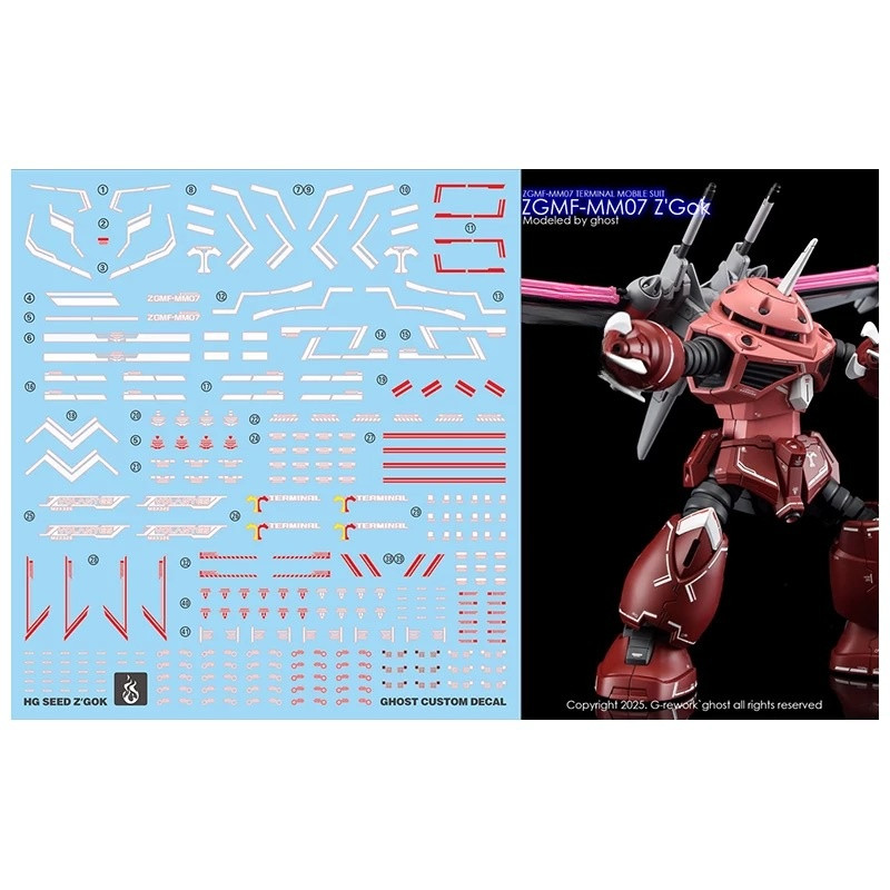 YAN GHOST HG 1/144 SEED ZGOK Water Slide Decal Fluo Type (ไม่ใช่ชิ้นส่วนหรือชุดใดก็ได้) YANHG116
