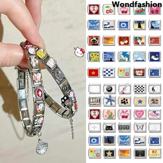 สร้อยข้อมือ charm ดอกไม้อิตาเลียน สแตนเลสขนาด 9 มม. เหมาะสำหรับคนชอบสไตล์เรโทรและทำเอง (DIY)
