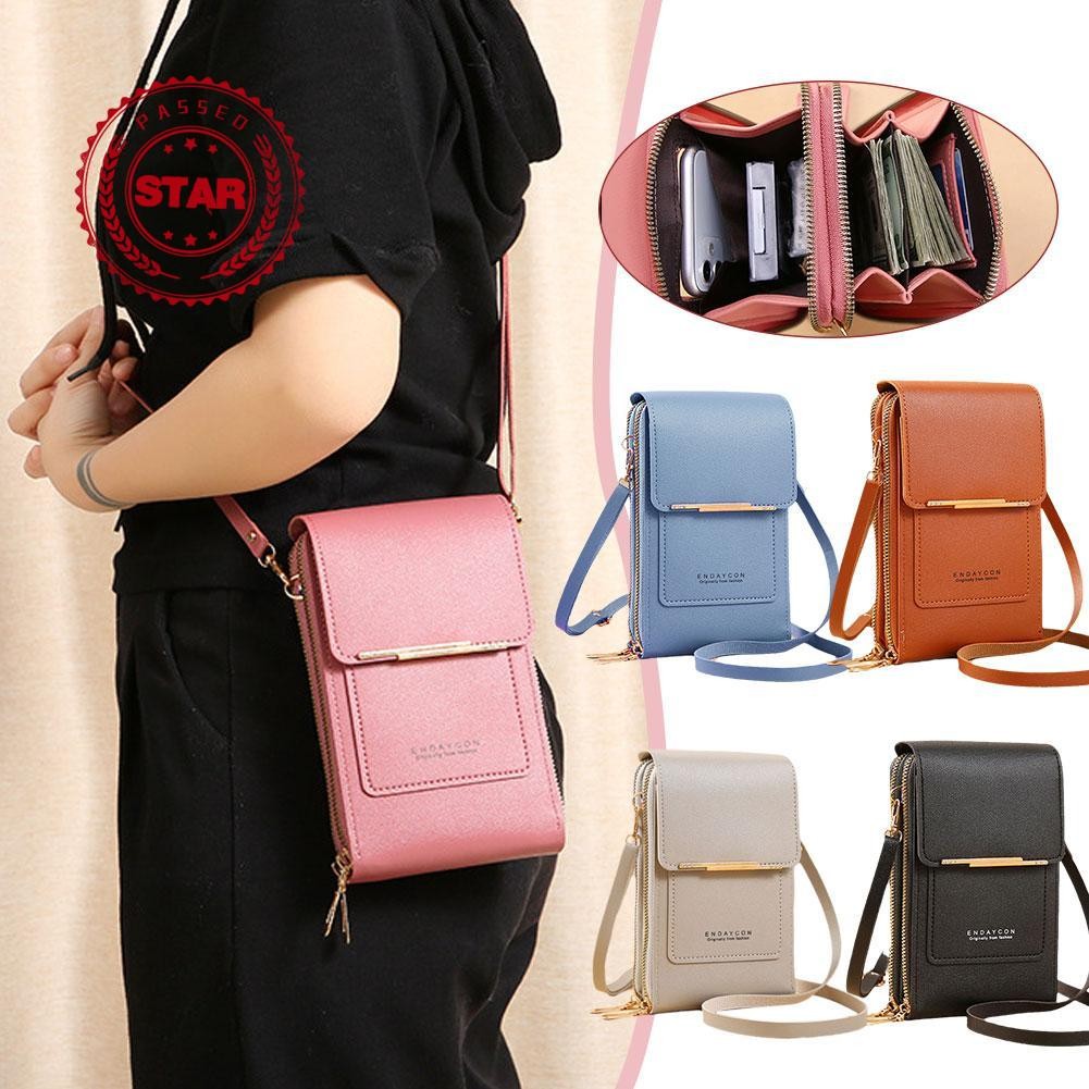 แฟชั่นสามารถสัมผัสหน้าจอโทรศัพท์มือถือออกแบบกระเป๋าสะพายสําหรับผู้หญิงกระเป๋าสตางค์กระเป๋าสะพาย Pu D