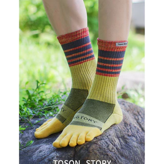 Toson Story Unisex Colorful Sports Long Five-Toe Socks Stocking Thickened Terry Lining Toe Socks for Running Marathon