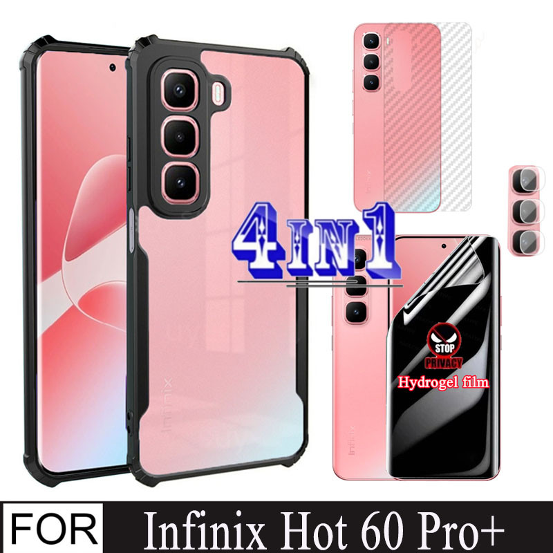 4In1 infinix Hot 60 Pro + เคสโทรศัพท์กันกระแทกสําหรับ Infinix Hot 60 50 Pro Plus 60i 5G 4G Privacy Hydrogel Film Soft Screen Protector + ฟิล์มด้านหลัง + ฟิล์มเลนส์กล้อง