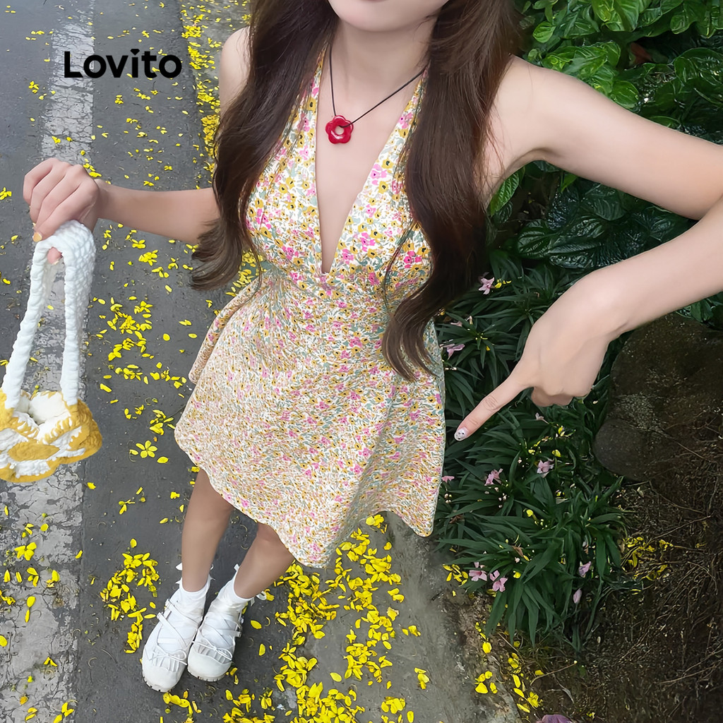 Lovito ชุดเดรสหวานผูกด้านหลังสำหรับฤดูใบไม้ผลิ/ฤดูร้อน สีเหลือง สำหรับผู้หญิง L144AD320 - รูปที่ 2