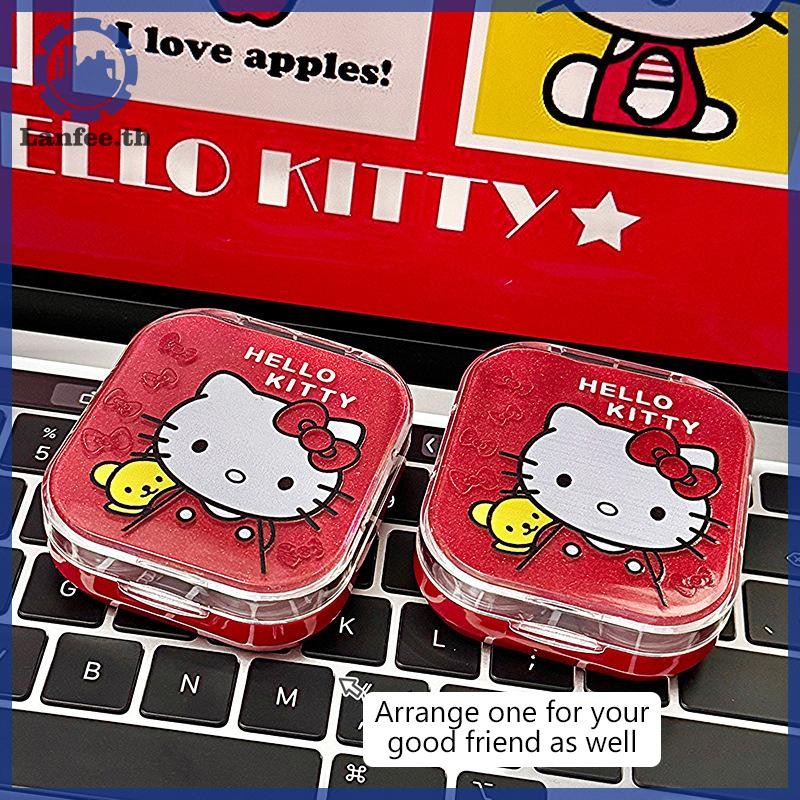 NFE 2 คู่สีแดง Hello Kitty คอนแทคเลนส์กรณี Kawaii Sanrio KT แมวความงามนักเรียนกล่องเก็บเครื่องสําอาง